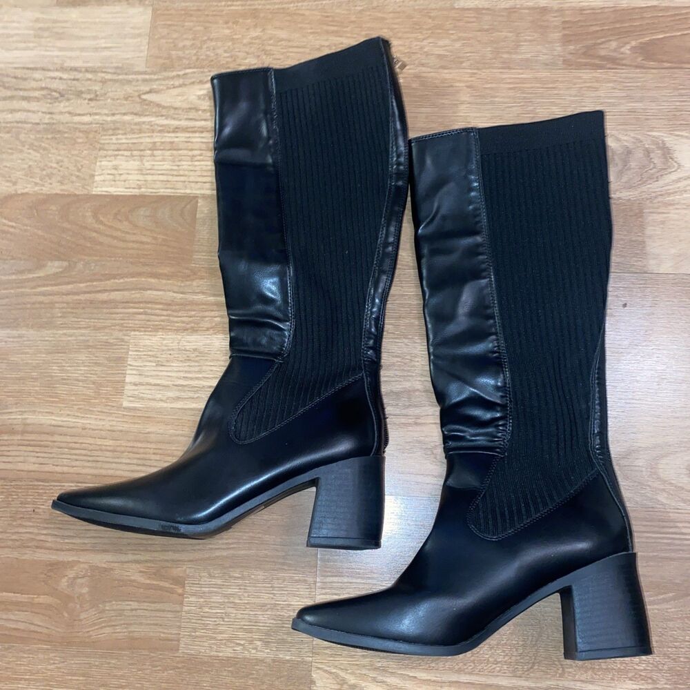 Journee Collection Winny Womens Boots 8 Wide Calf Black Square Toe Knee High New - Picture 7 of 12